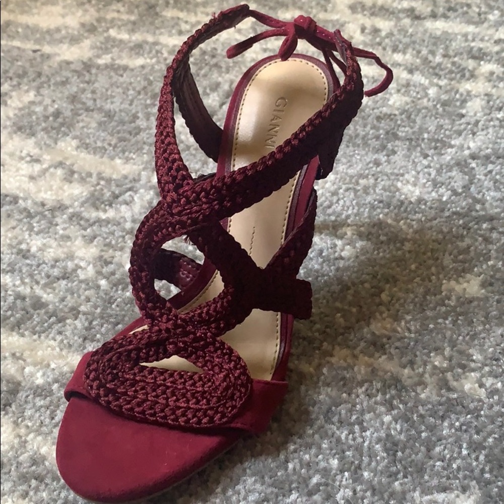 GIANNI BINI Burgundy Lace Up Heels